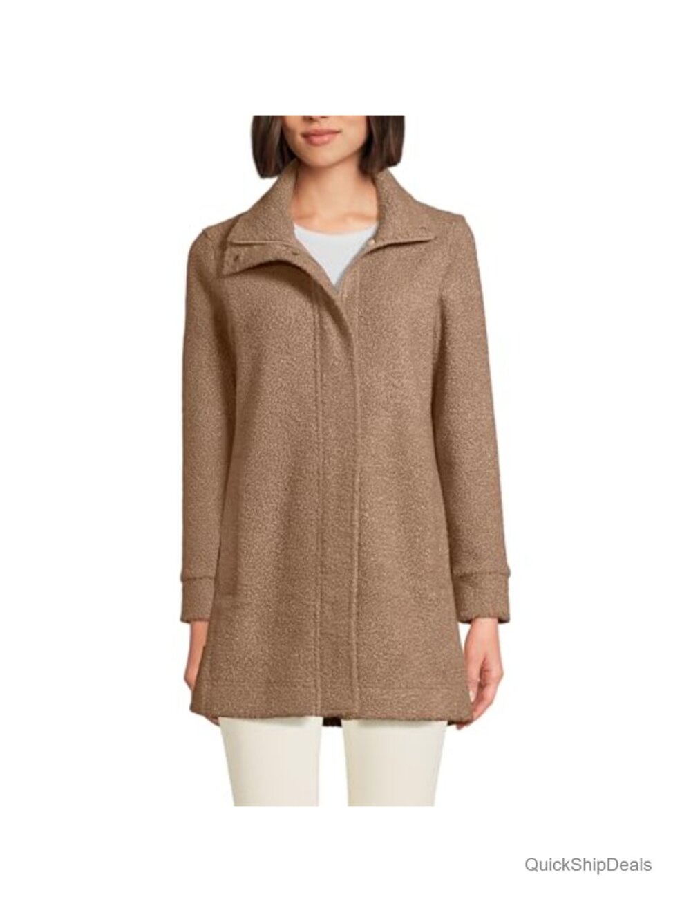 Boucle Fleece Coat Snap Collar Long Sleeve Casual Winter